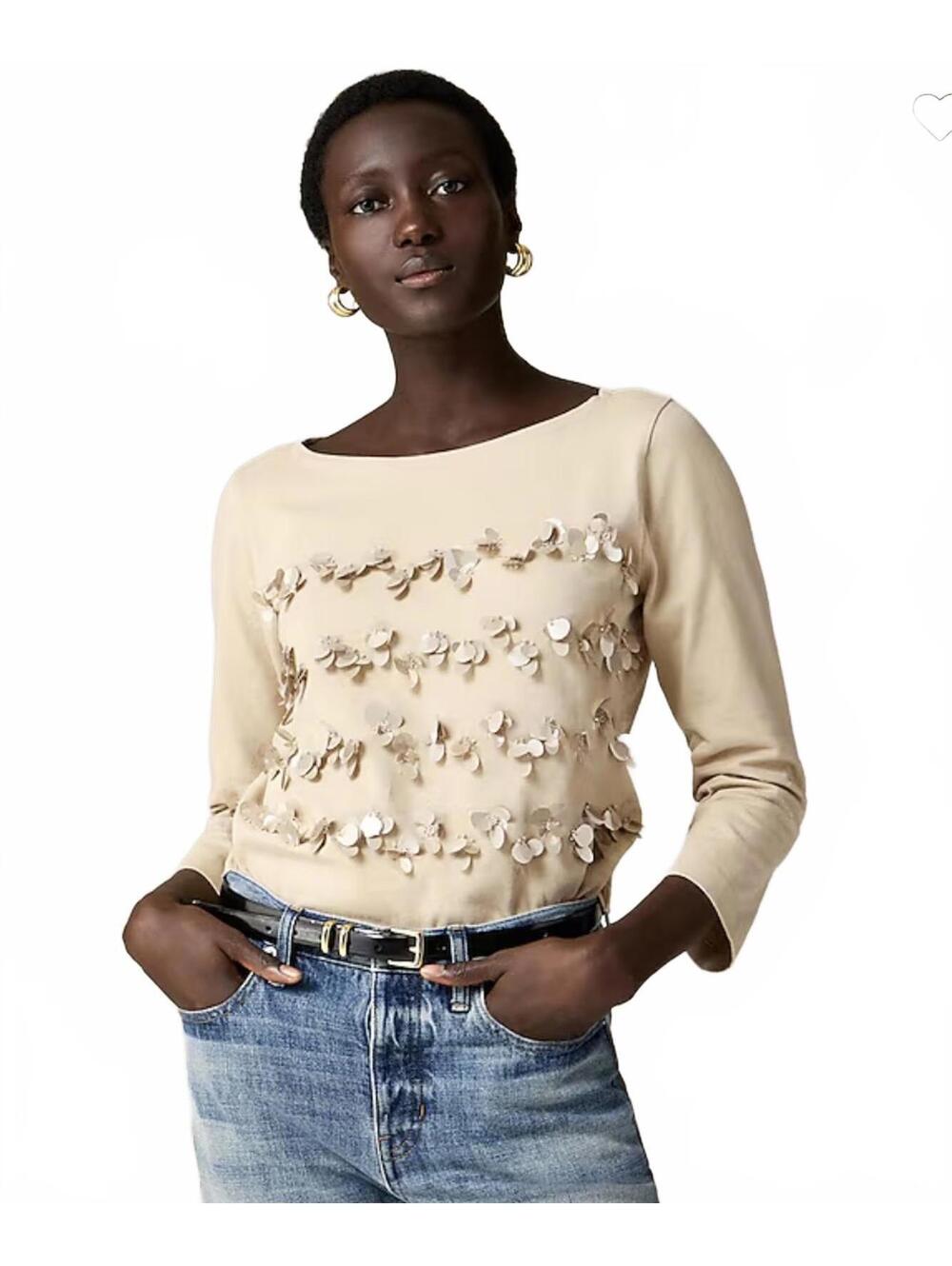 J.CREW NWT $98 Mariner Jersey Long Sleeve Sequin Embellished Tee Top Size M